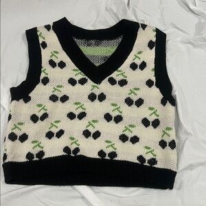 Cherry Patterned Knit Cropped Vest